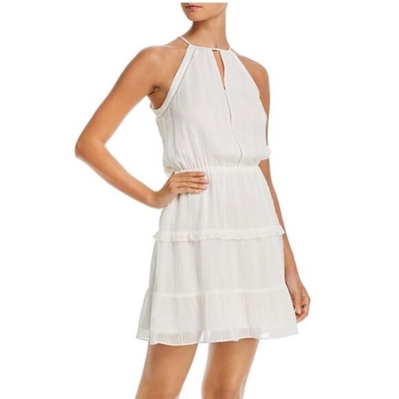 Parker Revolve Bruna Ruffled Tiered Crinkle Mini Dress Eyelet Halter Top Lined S - Picture 7 of 16